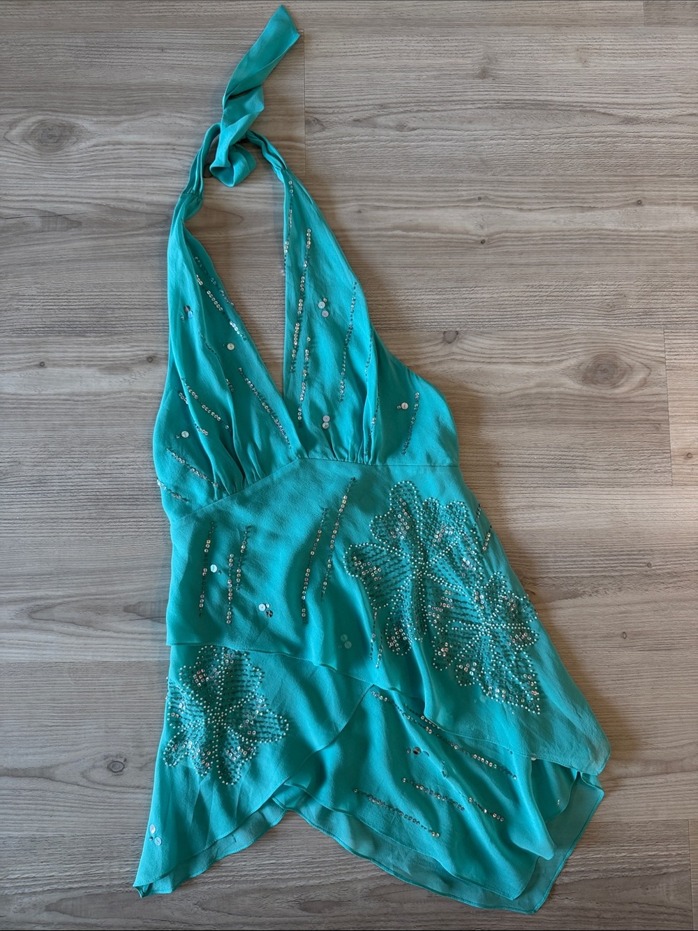 BCBG Max Azria Y2K Turquoise Sequin Halter Top